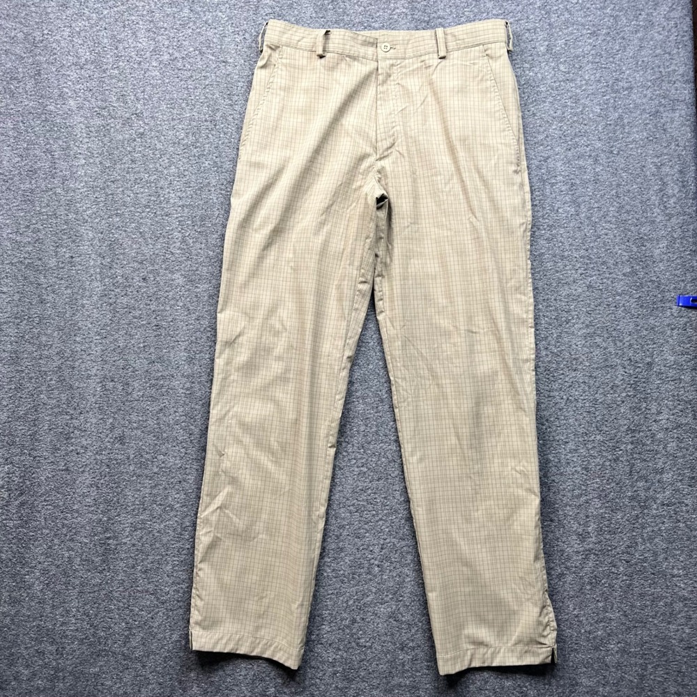 Nike Golf Pants Mens 32x32 Khaki Tan Grid Plaid Fit Dry Performance Trousers